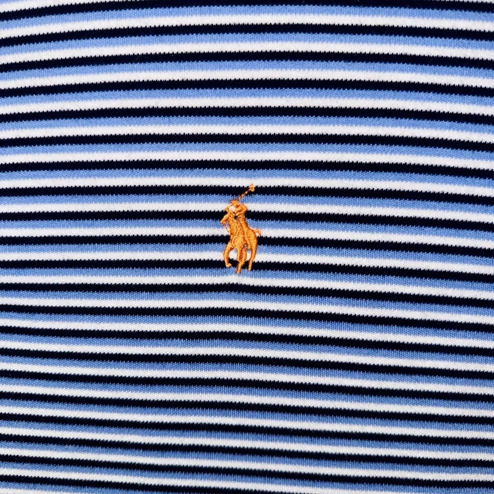 VTG 90s Polo Ralph Lauren Knit Shirt XXL Baby Blue Navy White Stripe Orange Pony